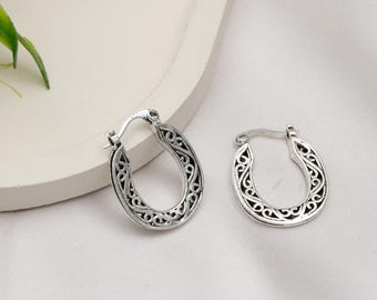 Small brass bohemian Hoop Earrings Enhenced With Inticate Oriental Swirls || Ethnic Brass Jewelry || Oriental Earrings