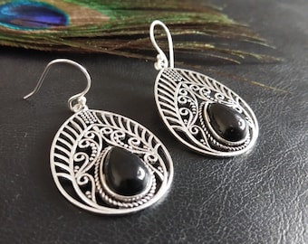 Gemstones Ethnic Earrings || Silver Color Dangle Earrings with Semi Precious Stones || Natural Stone Boho Jewelry