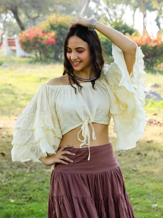 Handmade Cotton Voile Crop Top: Bohemian Off-shoulder Blouse - Etsy