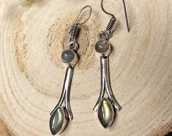 Boucles D'Oreilles Pendantes Argentées Avec Pierres Semi Précieuses || Boucles D'Oreilles Minimalistes Pierres Naturelles