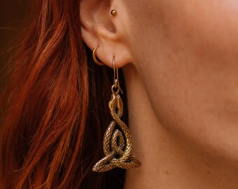 Viking Triangle 2 Snakes Earrings || Celtic Interlace Earrings || Nordic Mythology Dangle Earrings