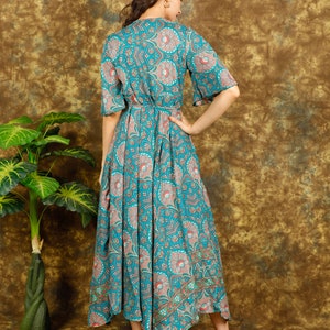 Green Butterfly Sleeves Dress