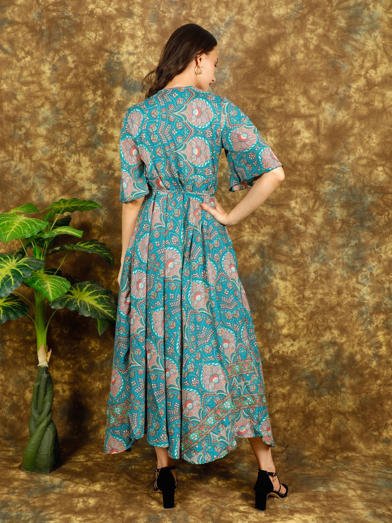 Green Butterfly Sleeves Dress