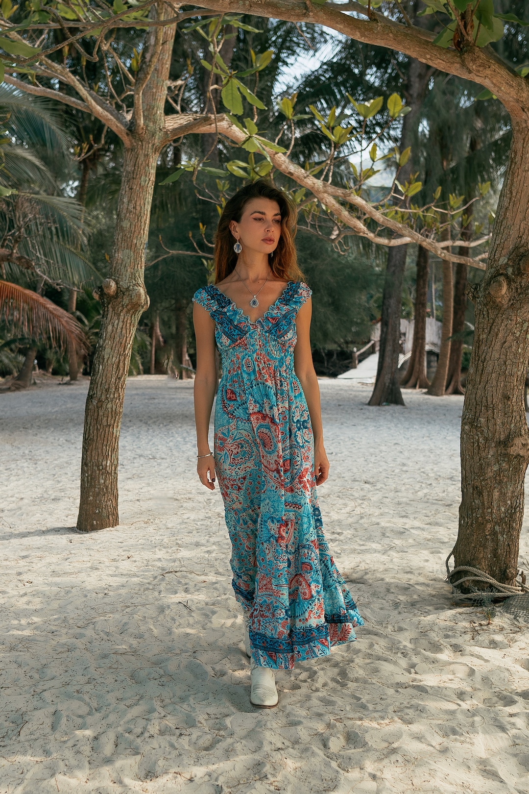 Floral Boho Maxi Dress | Ruffle Trim, Light Blue Summer Gown - Etsy Floral Boho Maxi Dress | Ruffle Trim, Light Blue Summer Gown - Etsy