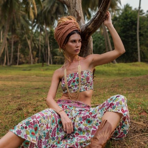 Elasticated Boho Strapless Crop Top || Floral Print Bandeau Top || Stretchy Sleeveless Tube Top