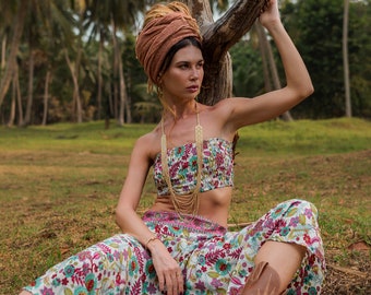 Elasticated Boho Strapless Crop Top || Floral Print Bandeau Top || Stretchy Sleeveless Tube Top