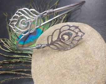 Peacock Feather Pattern Adjustable Arm  Bangle Bracelet ||  Adjustable Face A Face Arm Bracelet || Bohemian Chic Half Open  Arm Bangle
