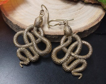 Ethnic Serpentine Earrings || Snake Dangling Earrings || Viking Tribal Earrings || Celtic Symbole Brass Earring