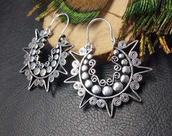 Small Ethnic Earrings With Spiked And Spiral Patterns || Women's Tribal Hoop Earrings Aztec Inspiration