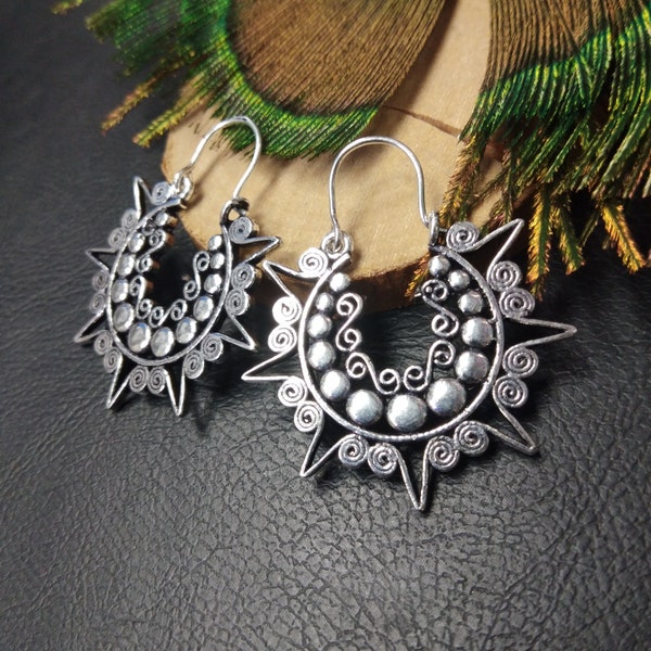 Petites Boucles D'Oreilles Ethniques Motifs Pointes Et Spirales || Créoles Tribales Femme Inspiration Aztèque