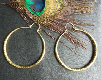 Very Large Faceted Hoop Earrings || Very Large Gipsy Hoops || Very Large Chiseled Women's Earrings || Very Large Bohemian Chic Hoops