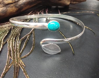 Upper Arm Bracelet With Stone And Leaf Pattern || Boho Brass Biceps Bracelet Inspired By Mother Nature