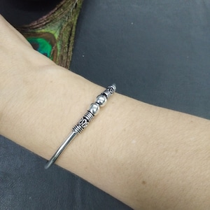 Silver Adjustable Bangle Bracelet Ethnic Patterns || Adjustable Ethnic Bracelet || Silver Semi Open Viking Bangle || Wristband Unisex