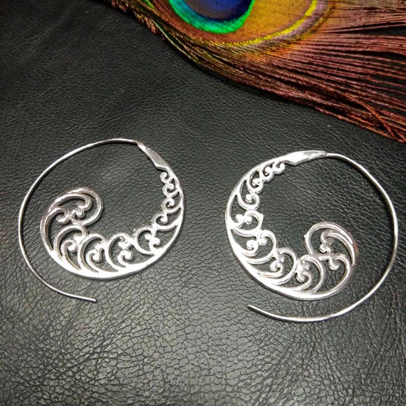 Ethnic Spiral Hoop Earrings: Handmade Brass Bohemian Chic Jewelry