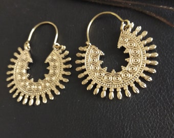 Decorated Hoop Earrings || Gypsy Earrings || Serrated Flat Hoops || Oriental Earrings
