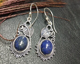 Silver Dangling Earrings With Stones || Semi Precious Stones Ethnic Earrings ||  Gemstone Medieval Earrings