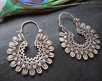 Bohemian Brass Hoop Earrings || Ethnic Earrings for Women || Gypsy Boho Brass Jewelry || Bohemian Girl Gift Idea