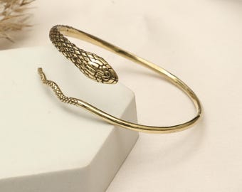 Snake Wrap Brass Cuff  | Boho Serpent Bangle  | Adjustable Open wrist Jewelry | Oriental Reptile Bracelet