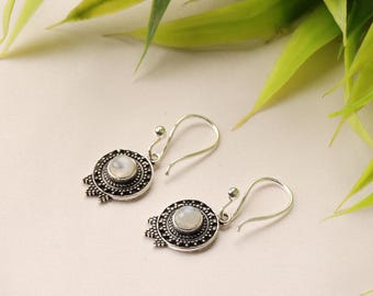 Brass Natural Gemstone Ethnic Earrings | Vintage Style Dangle Earrings | Handmade Boho Jewelry