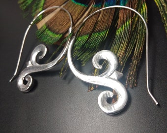 Large Silver Spiral Earrings || Swirls Ethnic Earrings || Spiral Hoops || Tribal Earrings