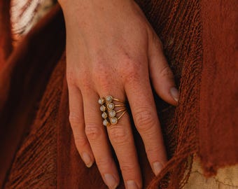 Multiple Gemstones Adjustable Ring || Boho Brass Ring with Several Natural stones || Minimaliste Ring With Semi Precious Stones