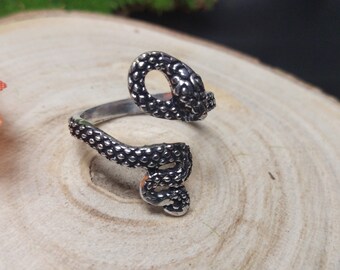 Patina Silvered Snake Adjustable Ring || Mystic Ancient Symbole Ring || Gothic Serpentine  Brass Ring ||  Snake Jewelery