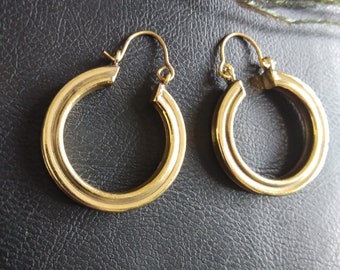 Grooved Brass Hoop Earrings | Minimalist Ethnic Creoles