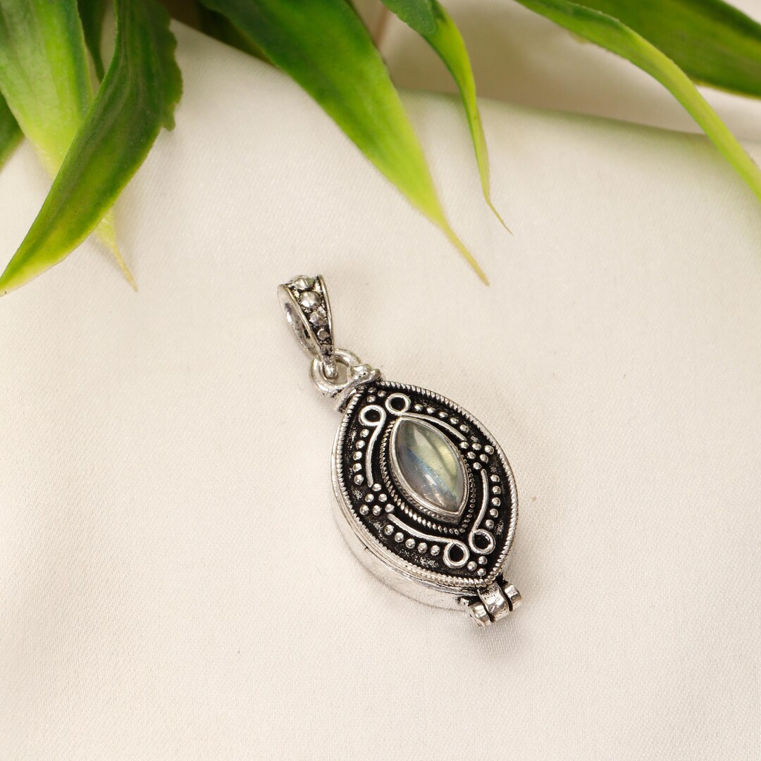 Boho Brass Box Pendant: Natural Stone Amulet, Openable Locket - Etsy