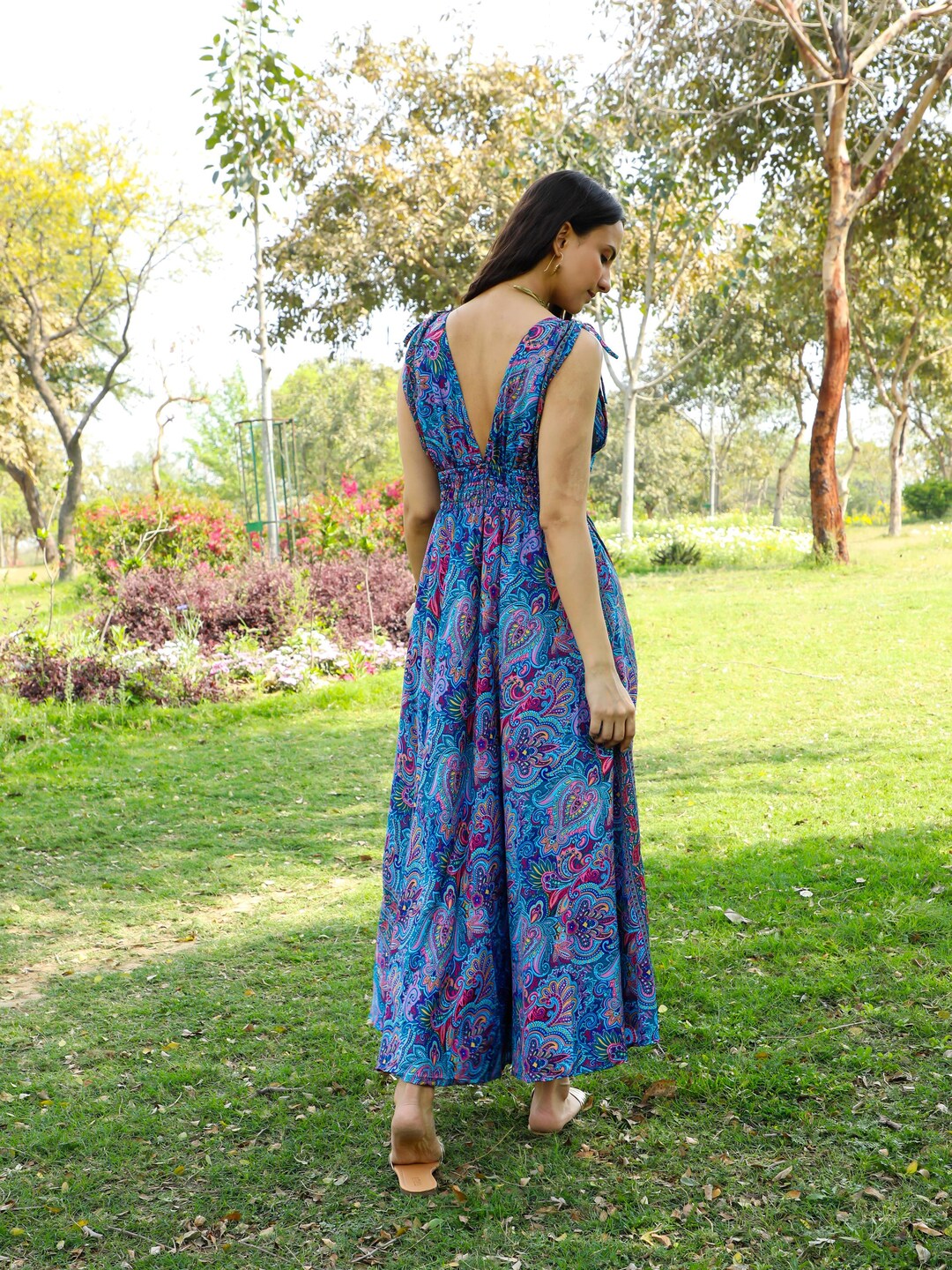 paisley dresses for women CUPSHE Women's Boho Maxi Dress V Neck Cap Sleeve Smocked Ruffled A Line Long Summer Green Paisley, S at Amazon Women's Clothing store this crinkle chiffon maxi dress moves beautifully from late Regal Paisley Print Midi Dress