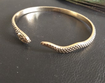 Brass Adjustable Bracelet || Viking Bangle || Celtic Bangle || Snake Bangle || Unisex Bangel || Semi Opened  Golden Bracelet
