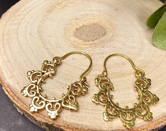 Tiny Delicate Ethnic Oriental Hoops || Mini Bohemian Openworked Brass  Hoop Earrings