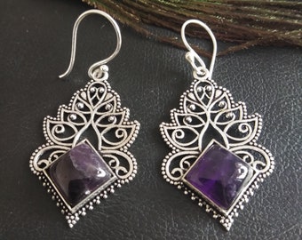Delicately Openwork Earrings || Dangling Earrings with Square Stones || Original Ethnic Earrings