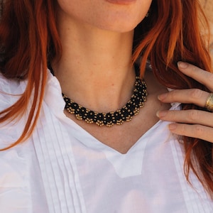 Hand Braided Cotton Tribal Necklace, Macramé Ethnic Choker Necklace,  Boho Woven  Brass Beads and Charms Necklace