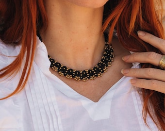 Hand Braided Cotton Tribal Necklace, Macramé Ethnic Choker Necklace,  Boho Woven  Brass Beads and Charms Necklace
