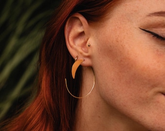 Hammered Crescent Minimalist Hoop Earrings | Golden Moon Jewelry | Brass Circle Hoops | Celestial Boho Earrings | Festival Accessories
