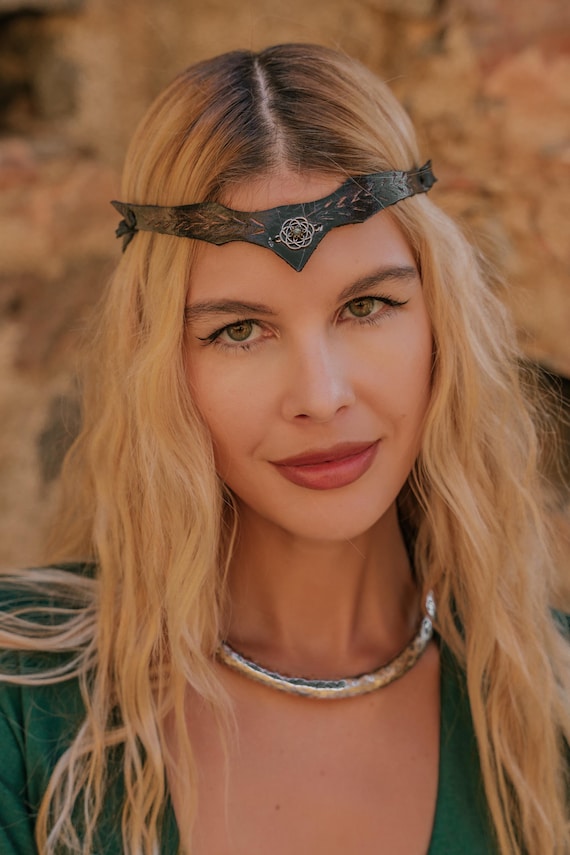 Leather Viking Tiara: Celtic Flower of Life Gemstone Headband - Etsy