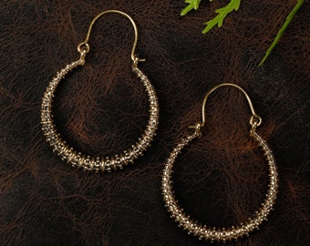 Ethnic Textured Brass Hoop Earrings || Decorated Woman Hoop Earrings Hoop Earrings ||  || Minimalist Earrings