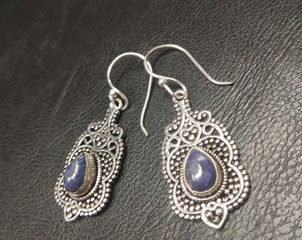 Silver Color Dangling Earrings With Semi Natural Stones || Ethnic Earrings With Semi Preciouse Stones || Medieval Earrings with GemStone