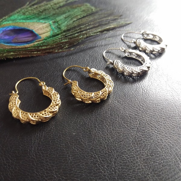 Thick Openwork Hoop Earrings || Thick Ethnic Hoops || Women Filigree Hoop Earrings || Minimalist Earrings