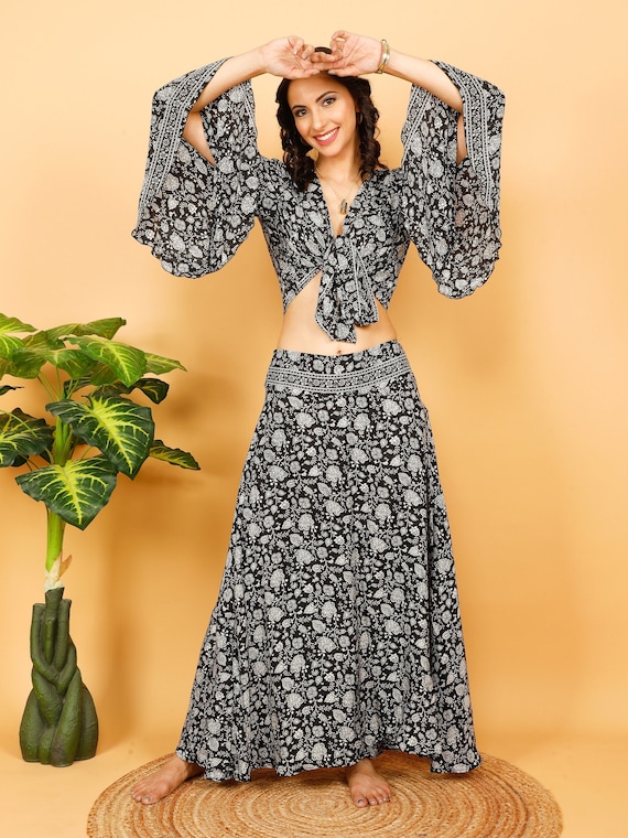 Jupe Longue Maxi Femme Bangkokpants - Imprimé Floral Boho, Taille élastique, 100% Rayonne