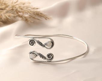 Silver Tone Upper Arm Cuff | Tribal Armlet Bracelet | Boho Bicep Cuff | Adjustable Brass Arm Band | Celtic Spiral Arm Jewelry