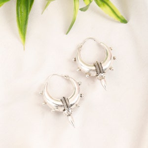 Hoop Earrings Decorated with Spikes || Silver Color Brass Ethnic Hoops || Tribal Earrings || Bohemian Hoops with Spike