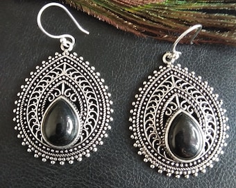 BohoTribal Natural Gemstones Earrings | Brass Dangles | Ethnic Teardrop Earrings | Nomadic Statement Jewelry