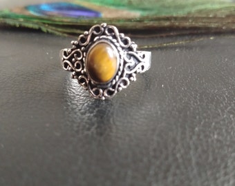 Adjustable Medieval Ring With Semi Precious Stone || Silver Color Ethnic Ring With Natural Stone || Ethnic Jewelry With GemStone