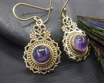 Golden  Dangling Earrings With Semi Precious Stones || Bohemian Chic Ethnic Gemstone Earrings || Medieval  Drop Earring with Gem Stone