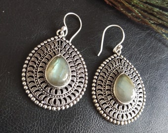 Silver Dangle Earrings with Semi Precious Stones || Ethnic  GemStones Earrings || Drop  Stone Earrings