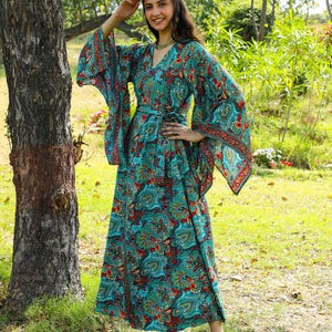 Kimono Boho Verde Esmeralda || Colete Longo Colorido Estampa Paisley Fluida Lounge Wear || Roupão de Poliéster Tamanho Único