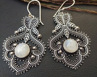 Natural Stones Ethnic Earrings || Medieval Style Brass Dangle Earrings || Bohemian Stone Jewelry