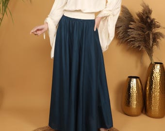 Petrol Smocked Maxi Skirt | Medieval Renaissance Boho Fantasy Style