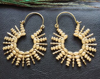 Serrated Sun Shaped Hoop Earrings || Ethnic Pointed Hoops || Bohemian Earrings